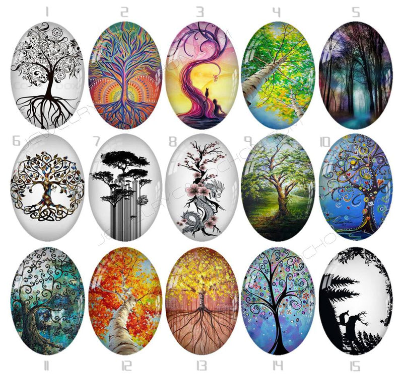 Handmade oval Photo Glass Cabochons tree 726