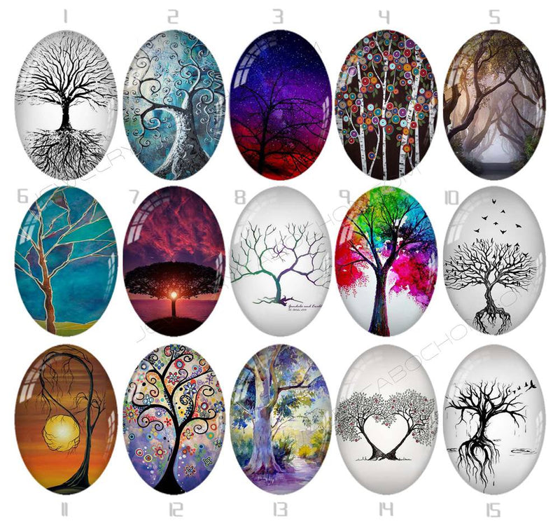 Handmade oval Photo Glass Cabochons tree 727