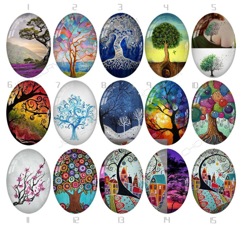 Handmade oval Photo Glass Cabochons tree 728