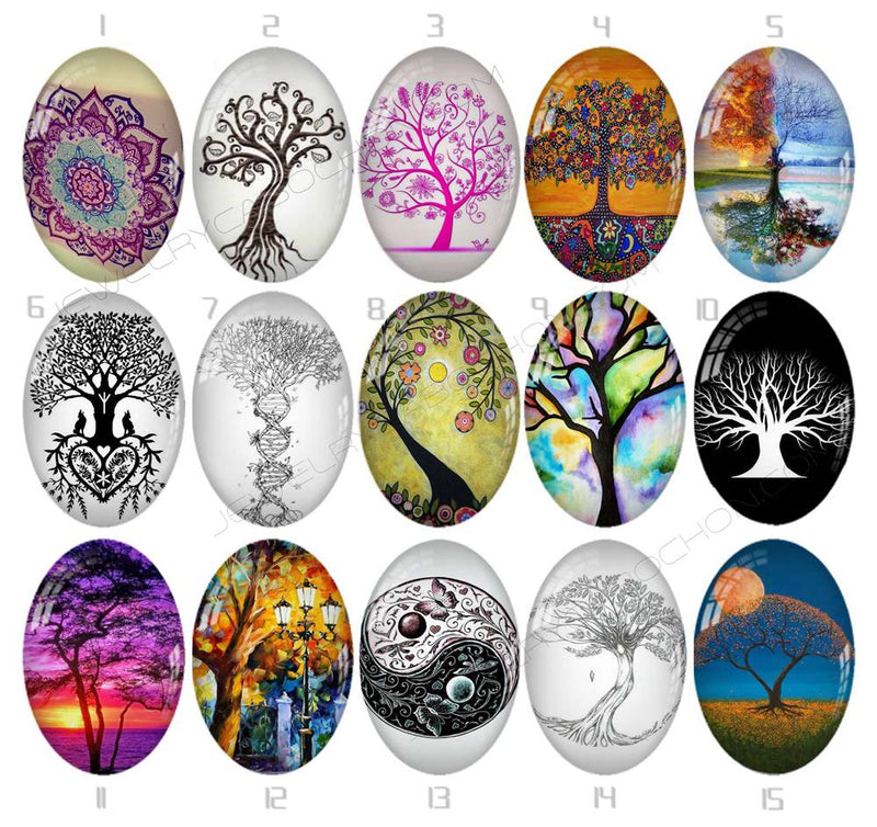 Handmade oval Photo Glass Cabochons tree 729
