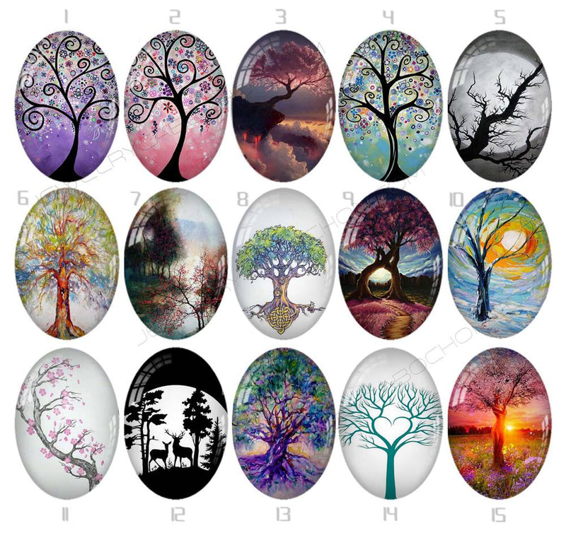 Handmade oval Photo Glass Cabochons tree 732