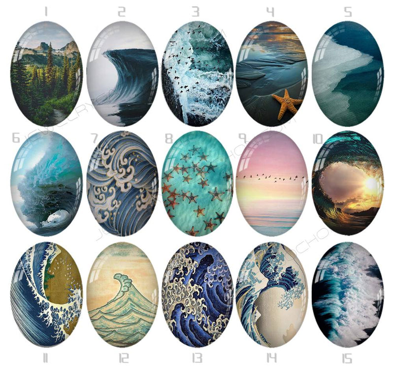 Handmade oval Photo Glass Cabochons spray 734
