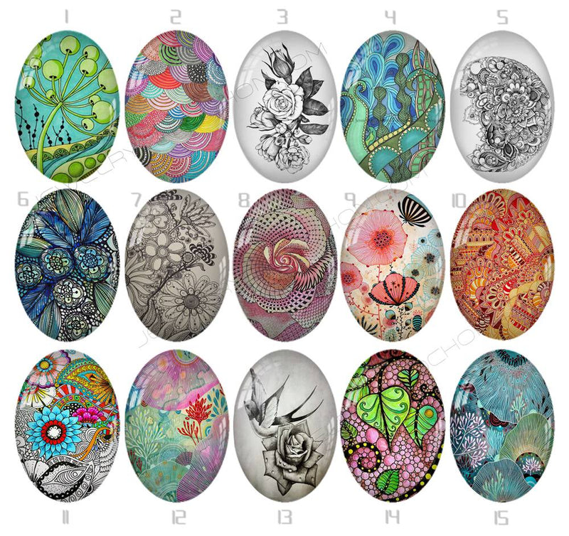 Handmade oval Photo Glass Cabochons flower 740