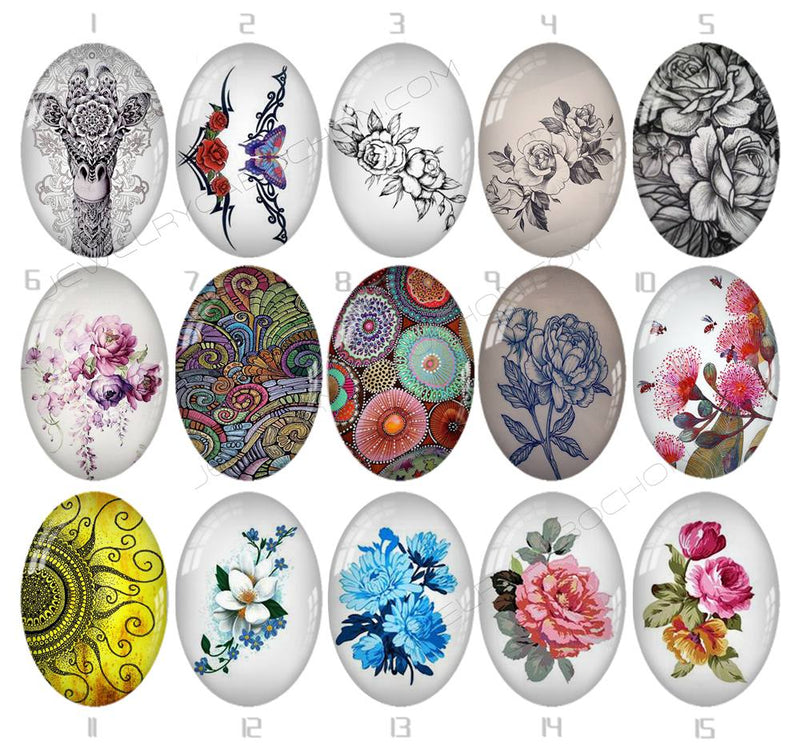 Handmade oval Photo Glass Cabochons flower 741