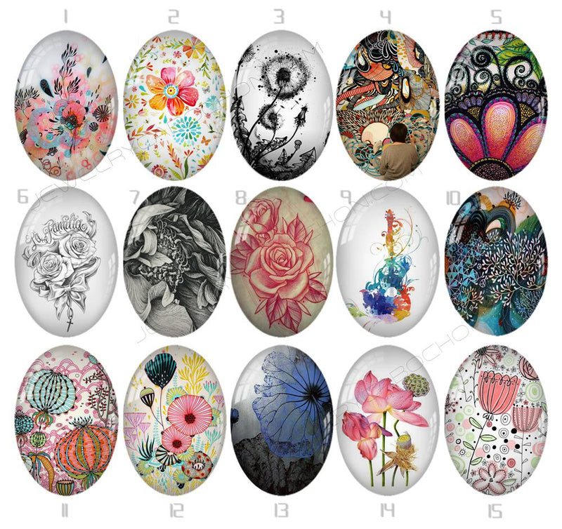 Handmade oval Photo Glass Cabochons flower 744
