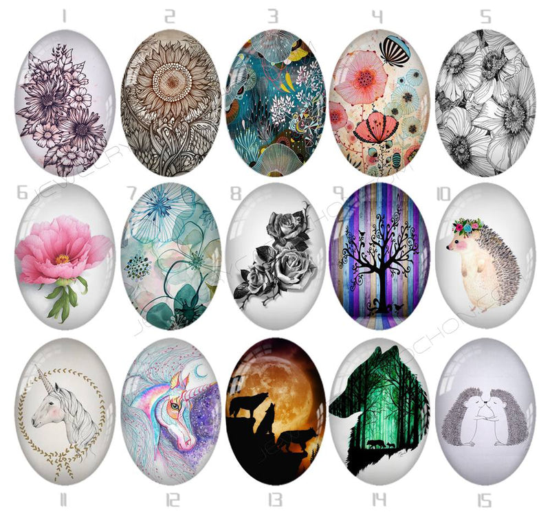 Handmade oval Photo Glass Cabochons flower 746