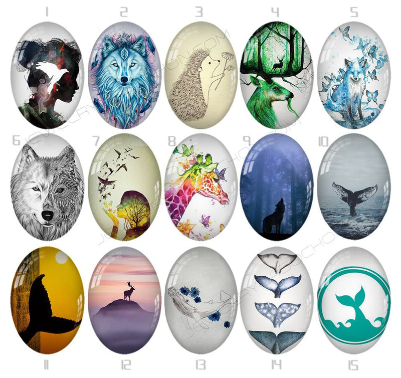 Handmade oval Photo Glass Cabochons Wolf 748