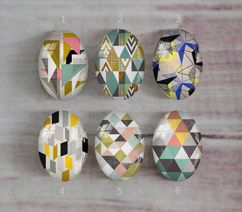 Handmade oval Photo Glass Cabochons geometric A302