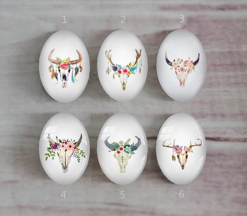 Handmade oval Photo Glass Cabochons Deer head A308