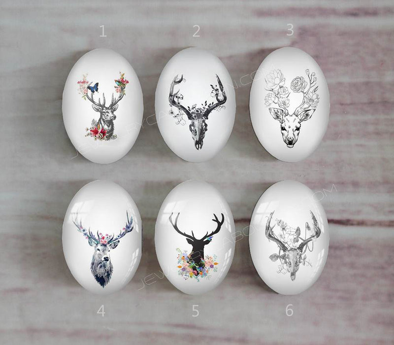 Handmade oval Photo Glass Cabochons Deer head A309