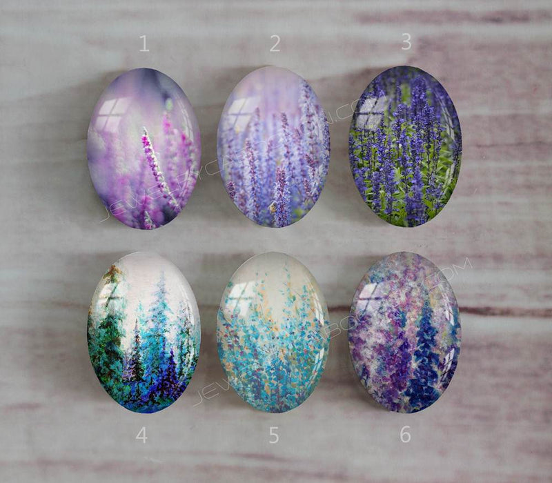 Handmade oval Photo Glass Cabochons flower A312