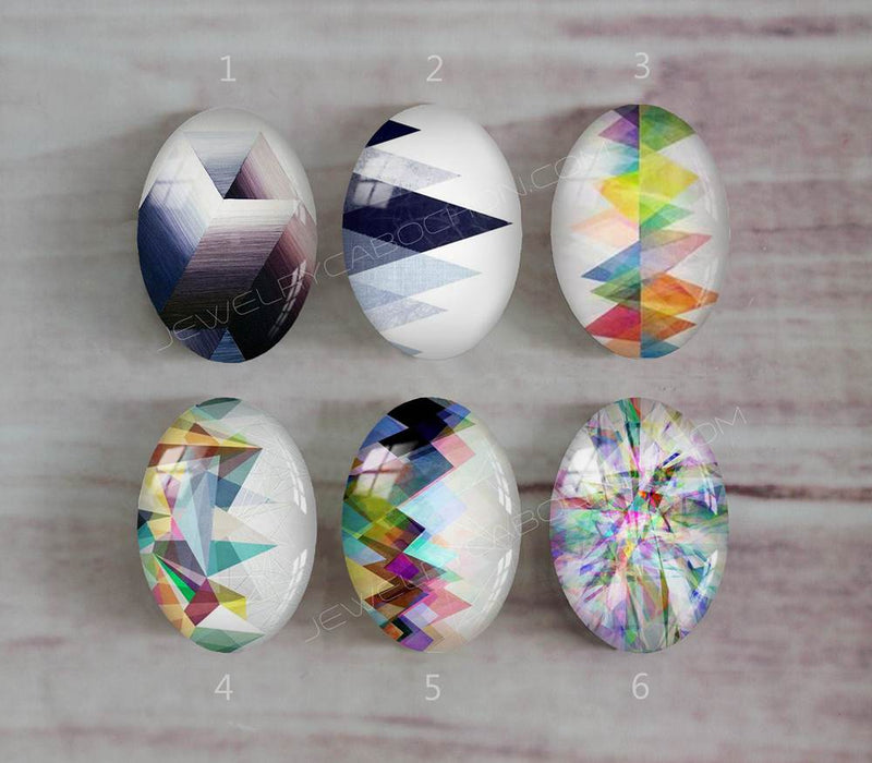Handmade oval Photo Glass Cabochons geometric A314