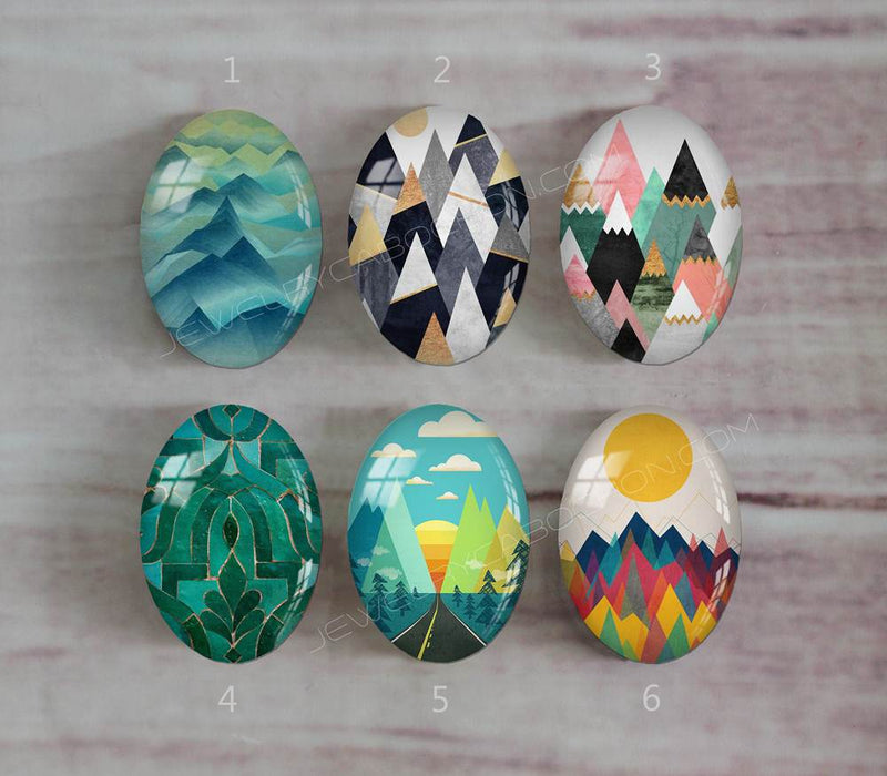 Handmade oval Photo Glass Cabochons geometric A316
