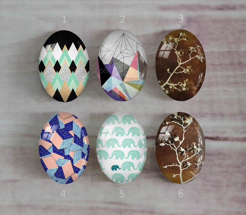 Handmade oval Photo Glass Cabochons geometric A319