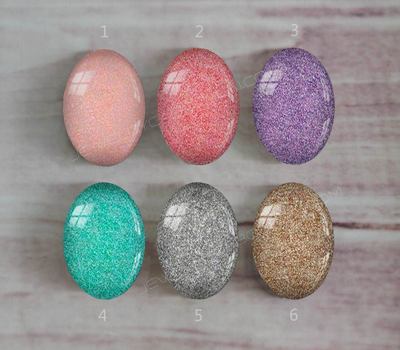 Handmade oval Photo Glass Cabochons Glitter A321