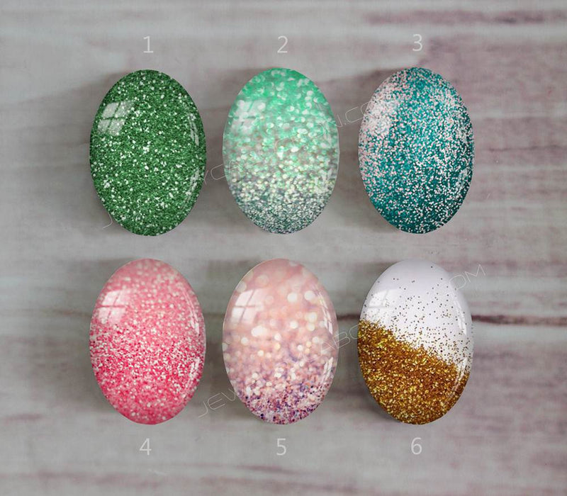 Handmade oval Photo Glass Cabochons Glitter A323