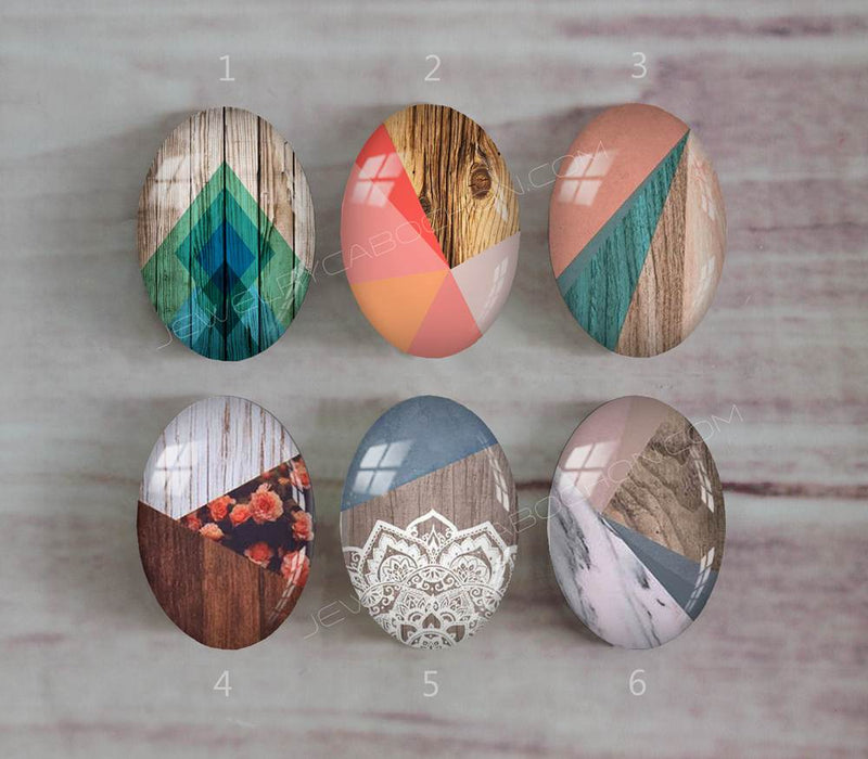 Handmade oval Photo Glass Cabochons geometric A325
