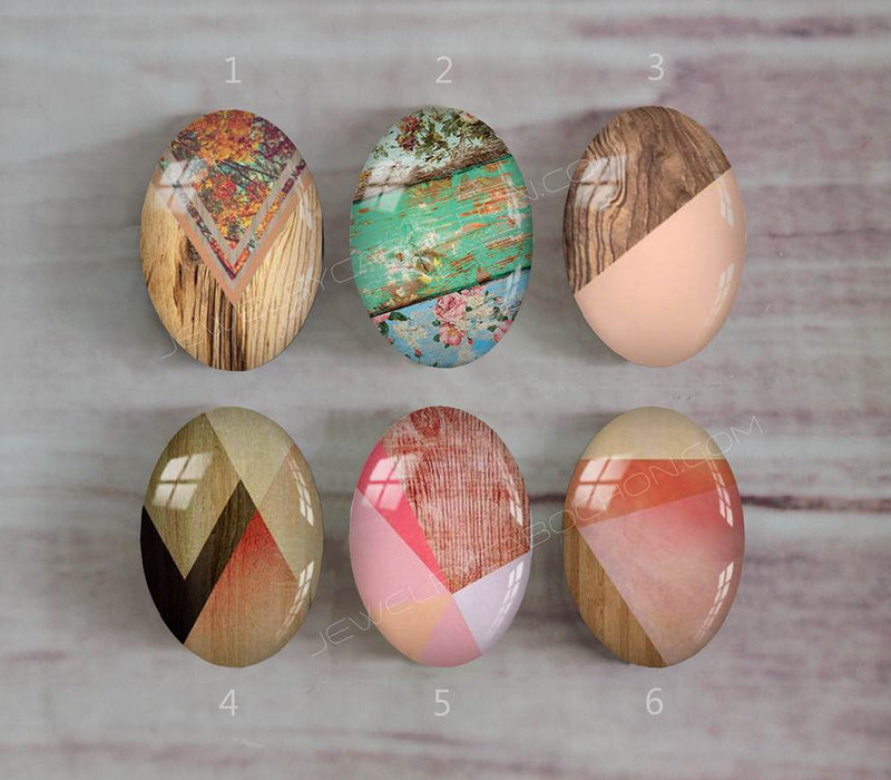 Handmade oval Photo Glass Cabochons geometric A326