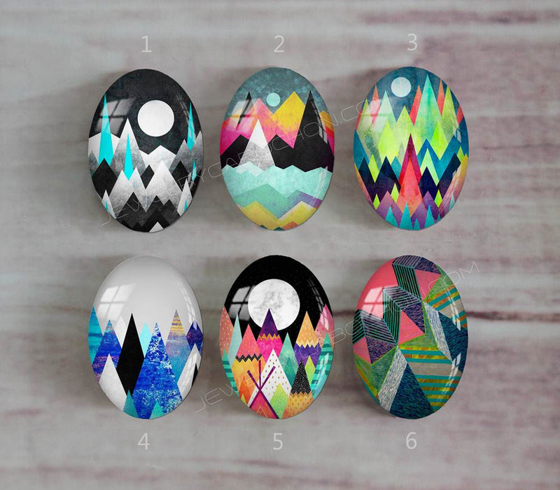 Handmade oval Photo Glass Cabochons geometric A327