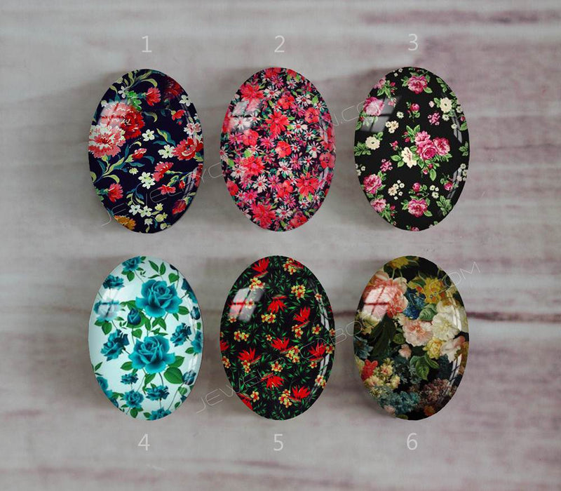 Handmade oval Photo Glass Cabochons plant flower A330