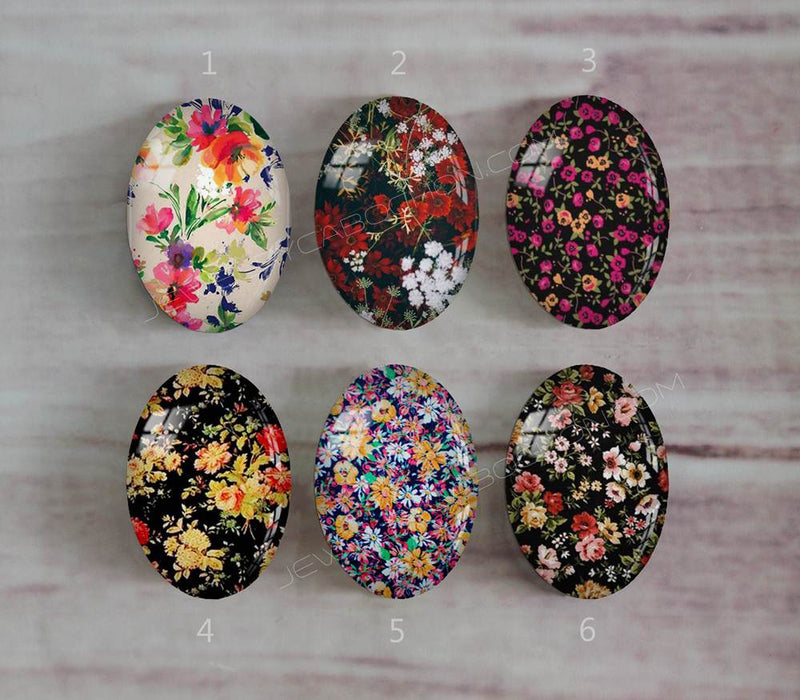 Handmade oval Photo Glass Cabochons plant flower A331