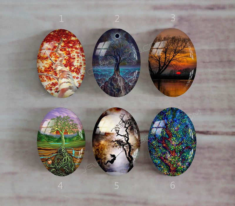 Handmade oval Photo Glass Cabochons tree A367