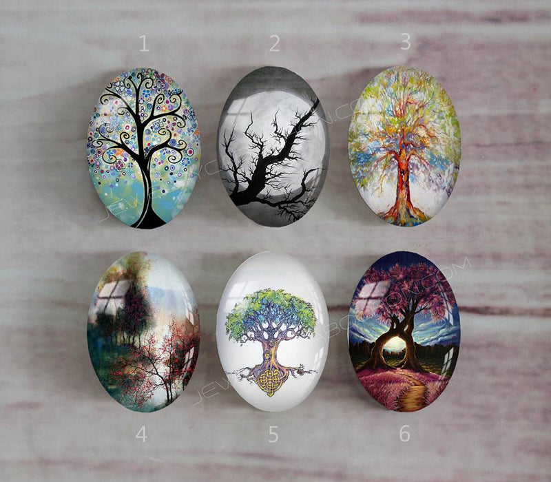 Handmade oval Photo Glass Cabochons tree A369