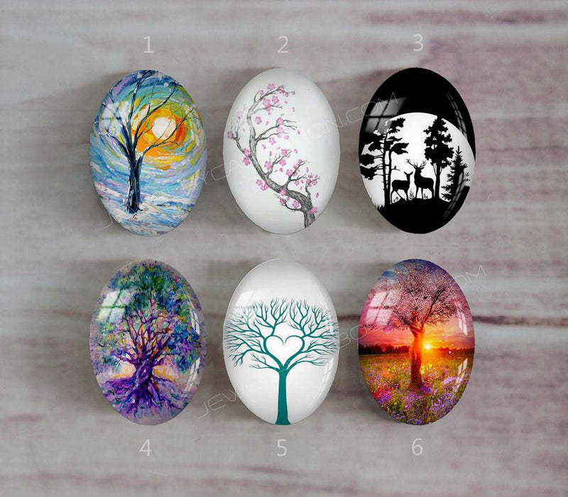 Handmade oval Photo Glass Cabochons tree A370
