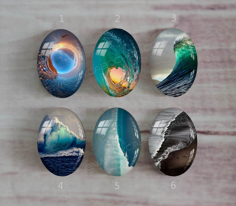 Handmade oval Photo Glass Cabochons spray A379