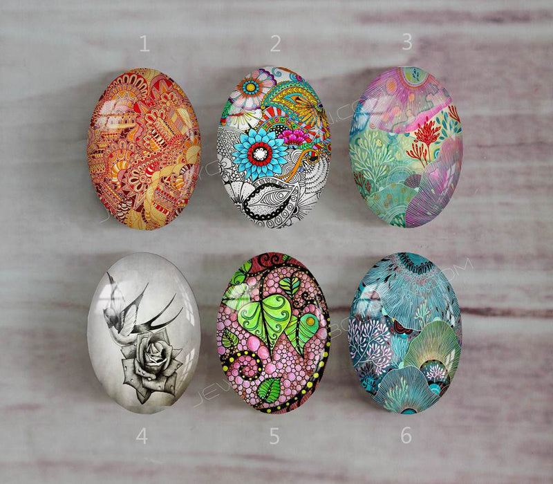 Handmade oval Photo Glass Cabochons plant flower A390
