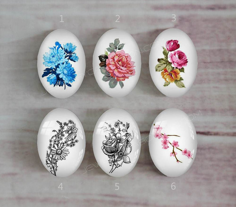 Handmade oval Photo Glass Cabochons plant flower A393