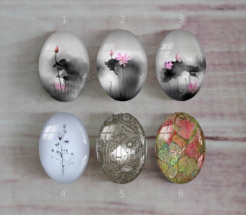 Handmade oval Photo Glass Cabochons plant flower A397