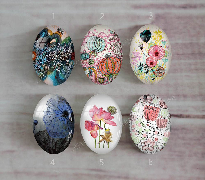 Handmade oval Photo Glass Cabochons plant flower A400