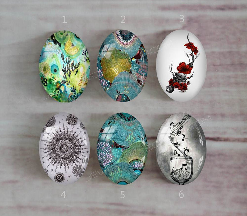 Handmade oval Photo Glass Cabochons plant flower A402