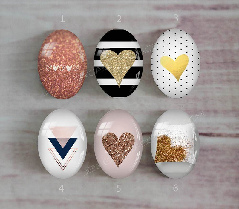Handmade oval Photo Glass Cabochons geometric Glitter A414