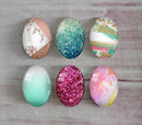 Handmade oval Photo Glass Cabochons geometric Glitter A415