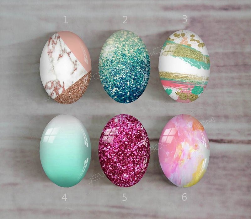 Handmade oval Photo Glass Cabochons geometric Glitter A415