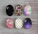 Handmade oval Photo Glass Cabochons geometric Glitter A416