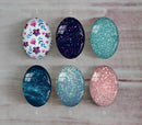 Handmade oval Photo Glass Cabochons Glitter A426