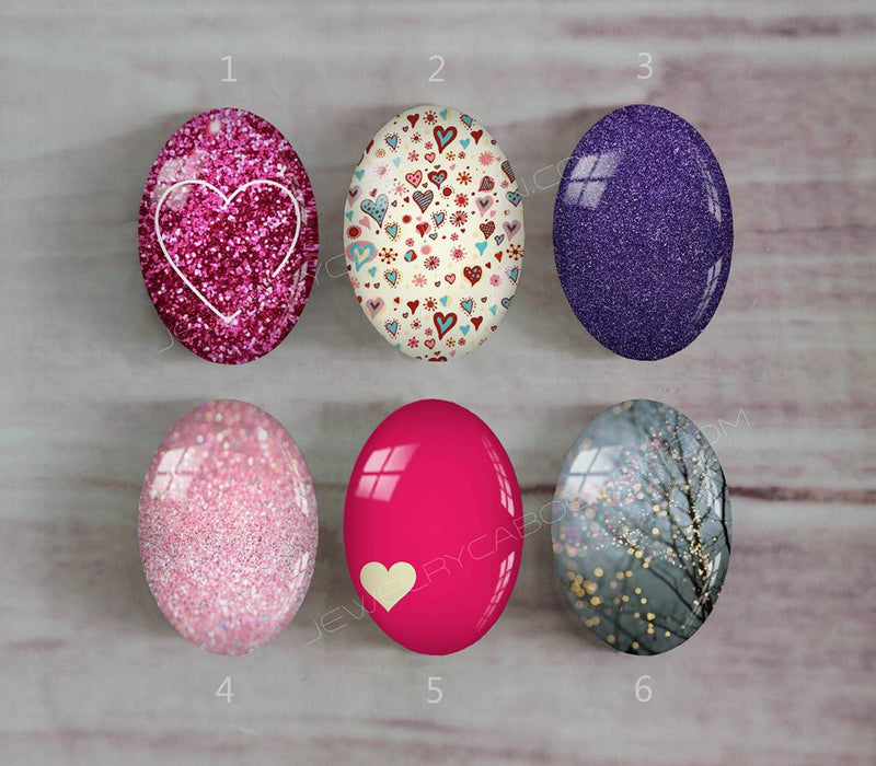 Handmade oval Photo Glass Cabochons Glitter A435