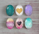 Handmade oval Photo Glass Cabochons Glitter A438