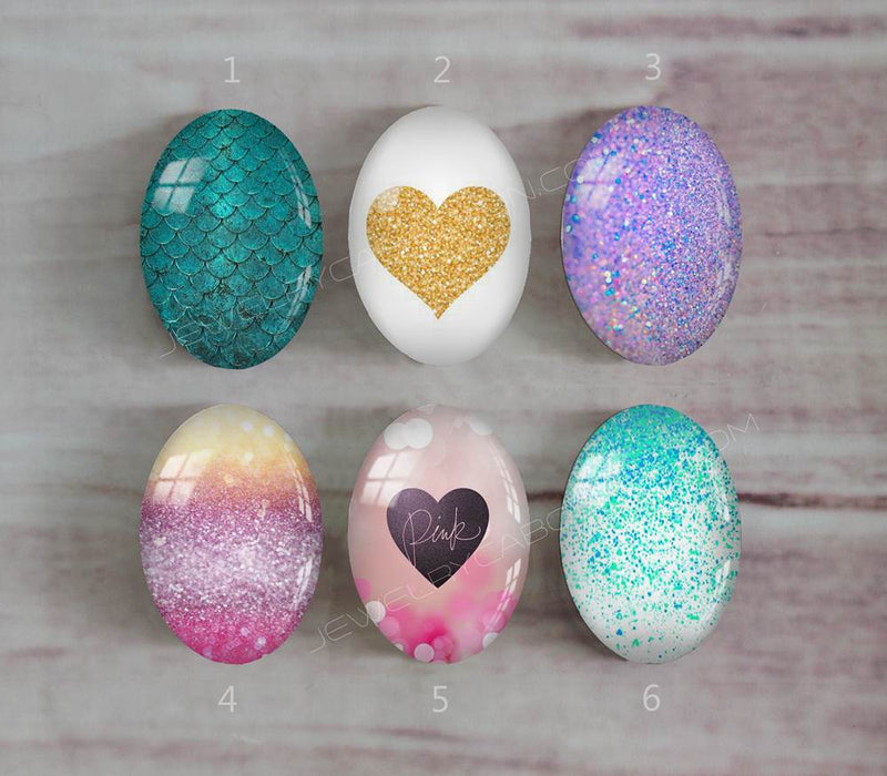 Handmade oval Photo Glass Cabochons Glitter A438