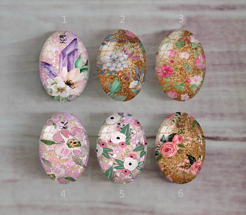 Handmade oval Photo Glass Cabochons flower A441