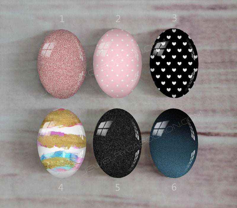 Handmade oval Photo Glass Cabochons Glitter A444