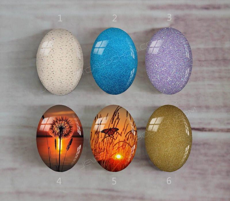 Handmade oval Photo Glass Cabochons Glitter A446