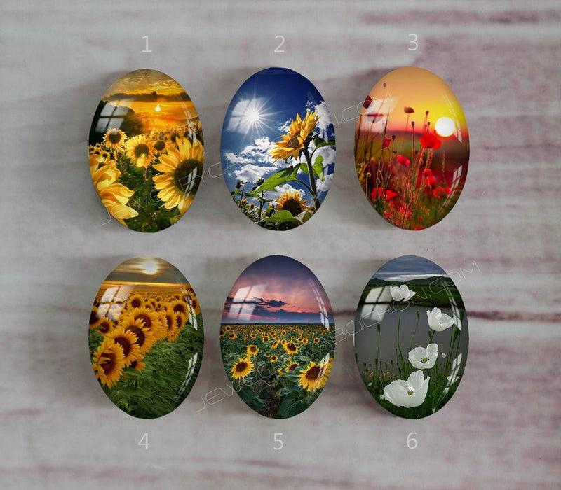 Handmade oval Photo Glass Cabochons flower A447