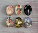 Handmade oval Photo Glass Cabochons Flower elf A448