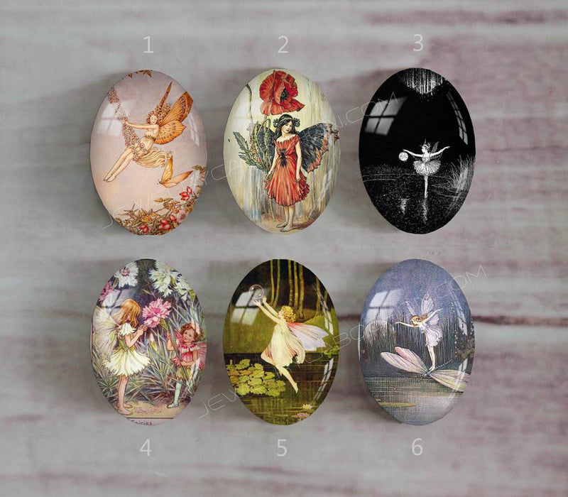 Handmade oval Photo Glass Cabochons Flower elf A448