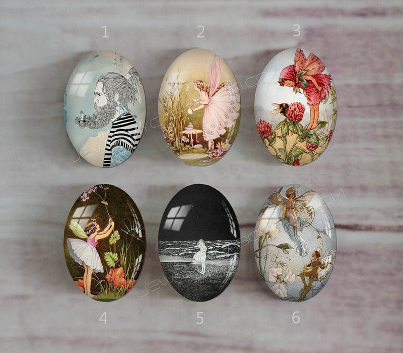 Handmade oval Photo Glass Cabochons Flower elf A450