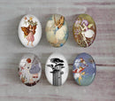 Handmade oval Photo Glass Cabochons Flower elf A453